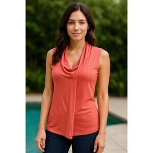 J.M. Fleurette Coral Draped Neck Sleeveless Blouse Size M Minimalist